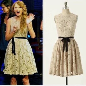 Tracy Reese Cream Lace Midi Dress with Black Ribbon